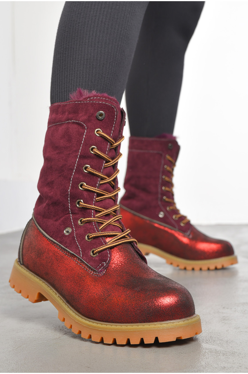 Ботинки женские зимние на меху темно-красного цвета 8270-4 189768