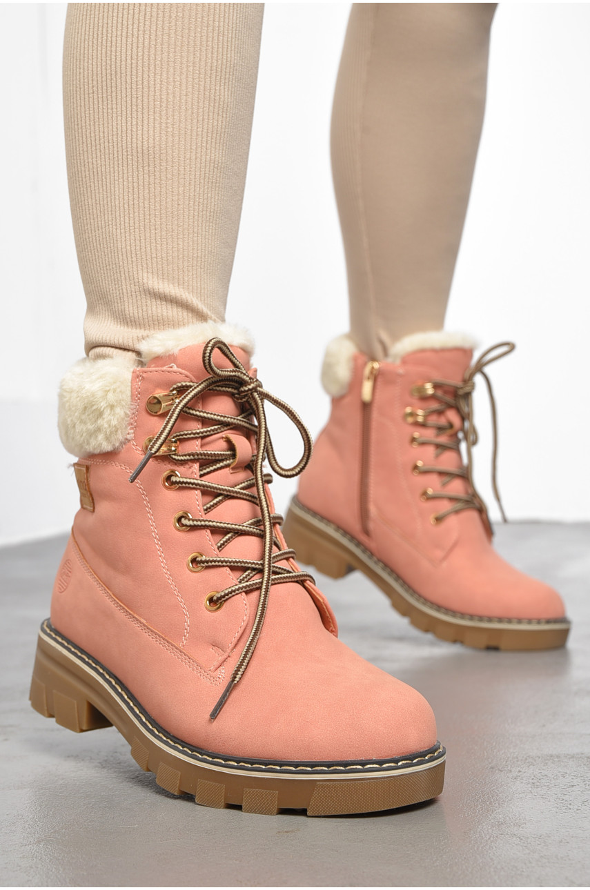 Ботинки женские зимние на меху пудрового цвета 8483-3 189774
