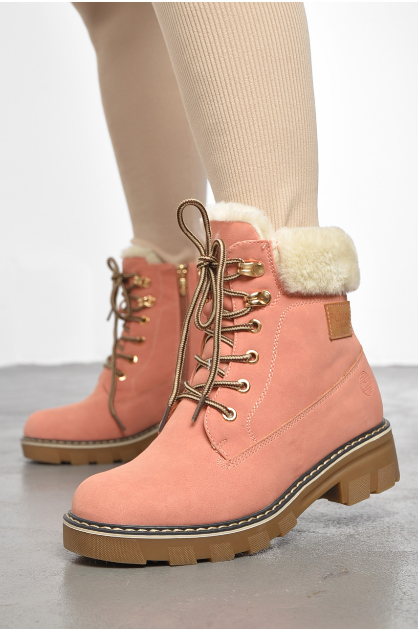 Ботинки женские зимние на меху пудрового цвета 8483-3 189774