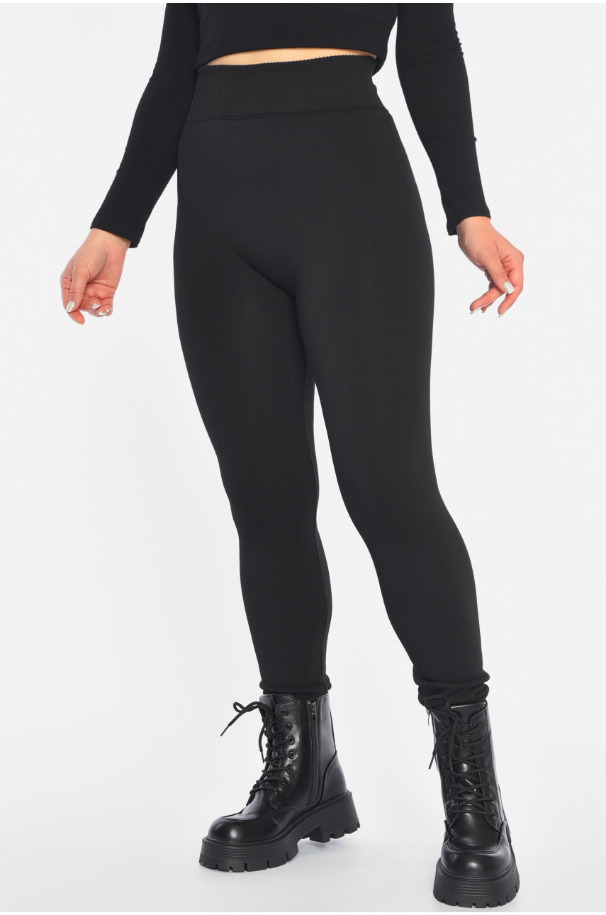 Лосины женские на искусственном меху черного цвета 2001-1 189835