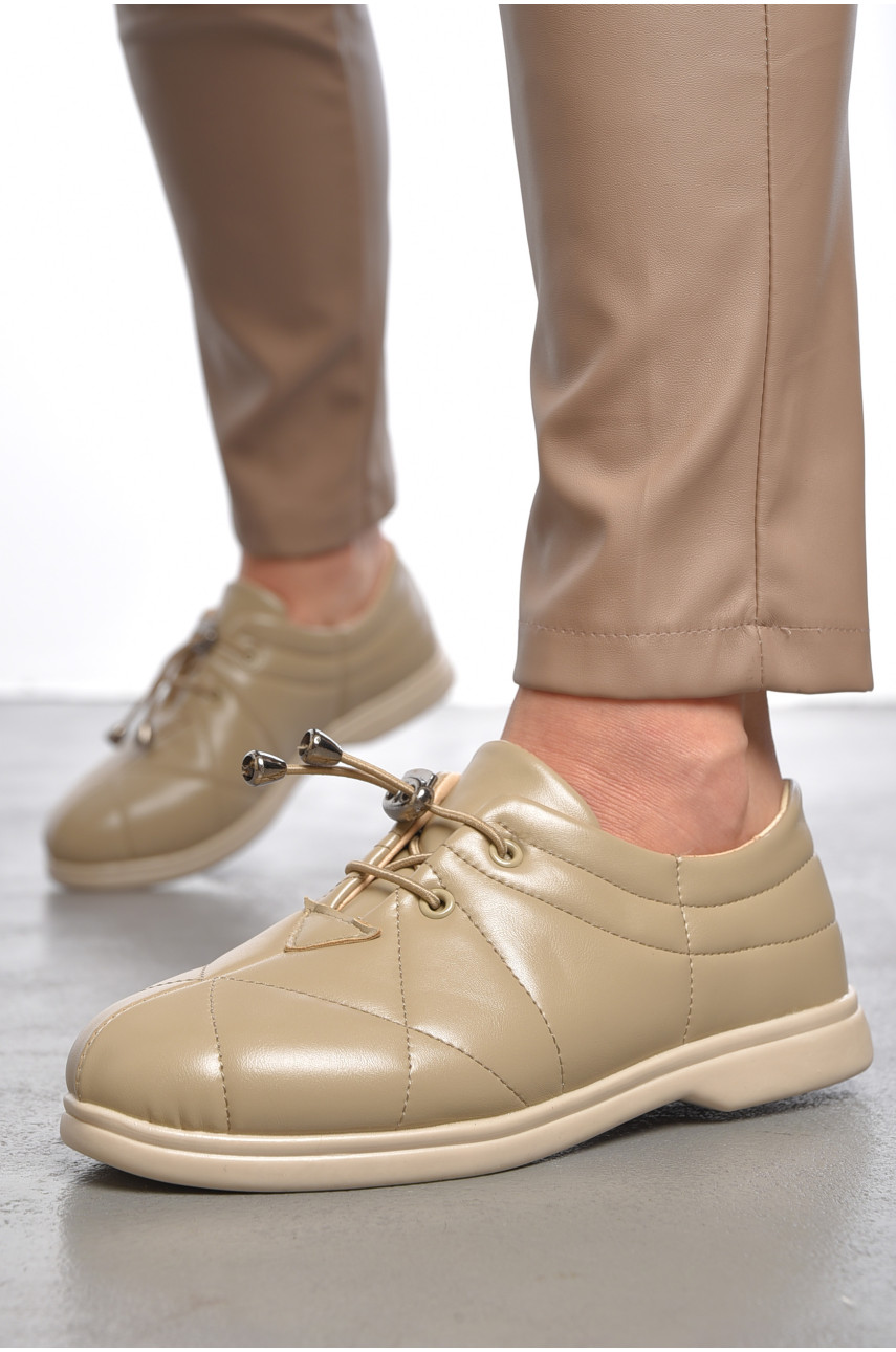 Туфлі жіночі темно-бежевого кольору на шнурівці 170-6 189858