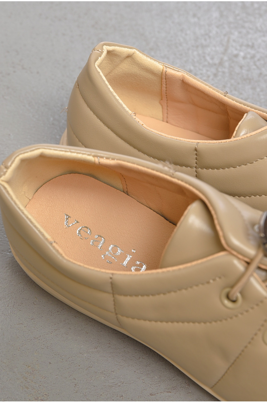 Туфлі жіночі темно-бежевого кольору на шнурівці 170-6 189858