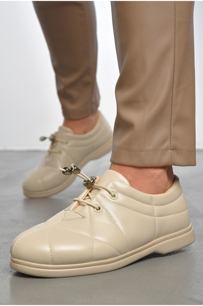 Туфлі жіночі світло-бежевого кольору на шнурівці 170-3 189863