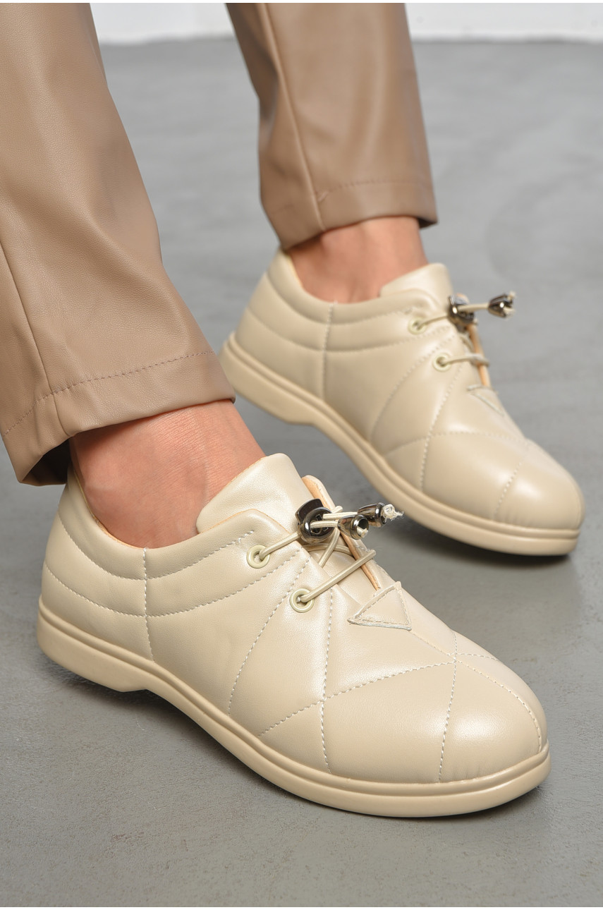 Туфлі жіночі світло-бежевого кольору на шнурівці 170-3 189863