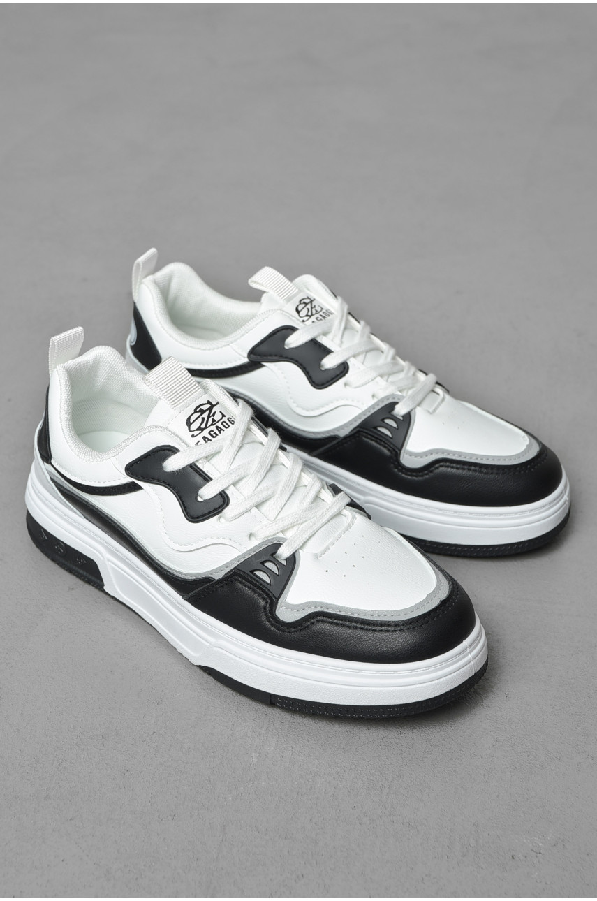 Кроссовки мужские черно-белого цвета на шнуровке 36-1 189894