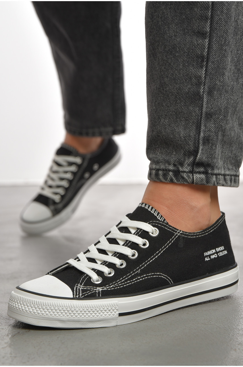 Кеды женские черного цвета на шнуровке текстиль 013-08 189970