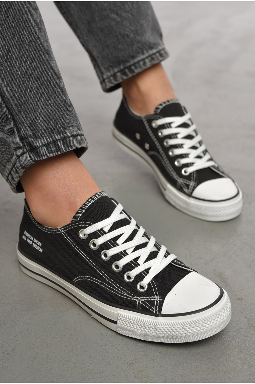 Кеды женские черного цвета на шнуровке текстиль 013-08 189970