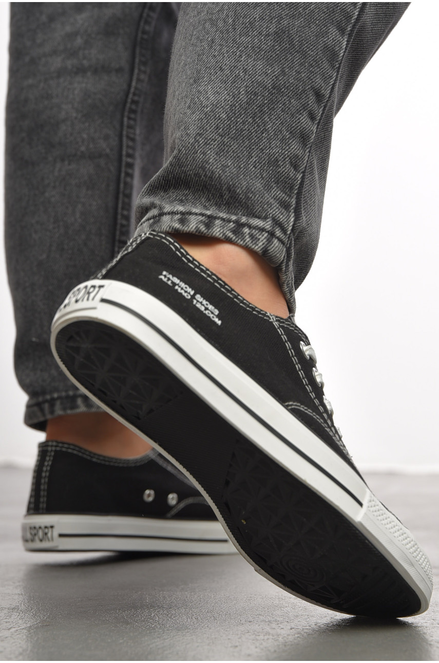 Кеды женские черного цвета на шнуровке текстиль 013-08 189970