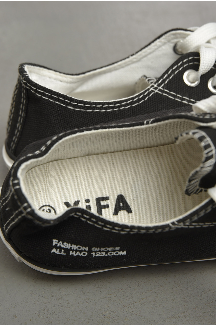 Кеды женские черного цвета на шнуровке текстиль 013-08 189970