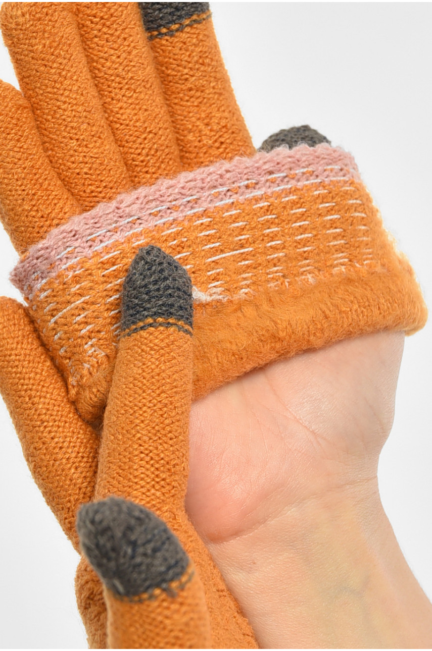 Рукавички жіночі сенсорні помаранчевого кольору утеплені w-23 189996