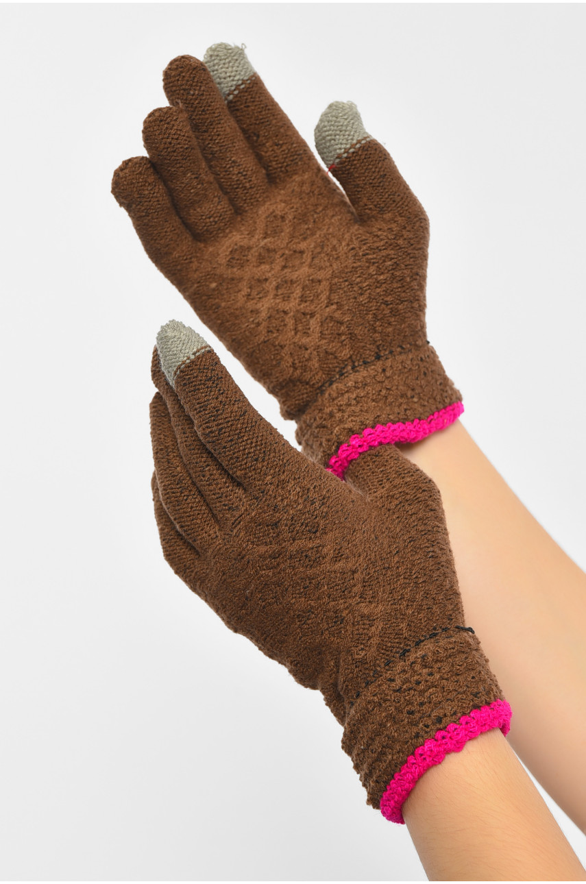 Перчатки женские сенсорные коричневого цвета утепленные w-23 190010 Перчатки женские сенсорные коричневого цвета утепленные w-23 190010