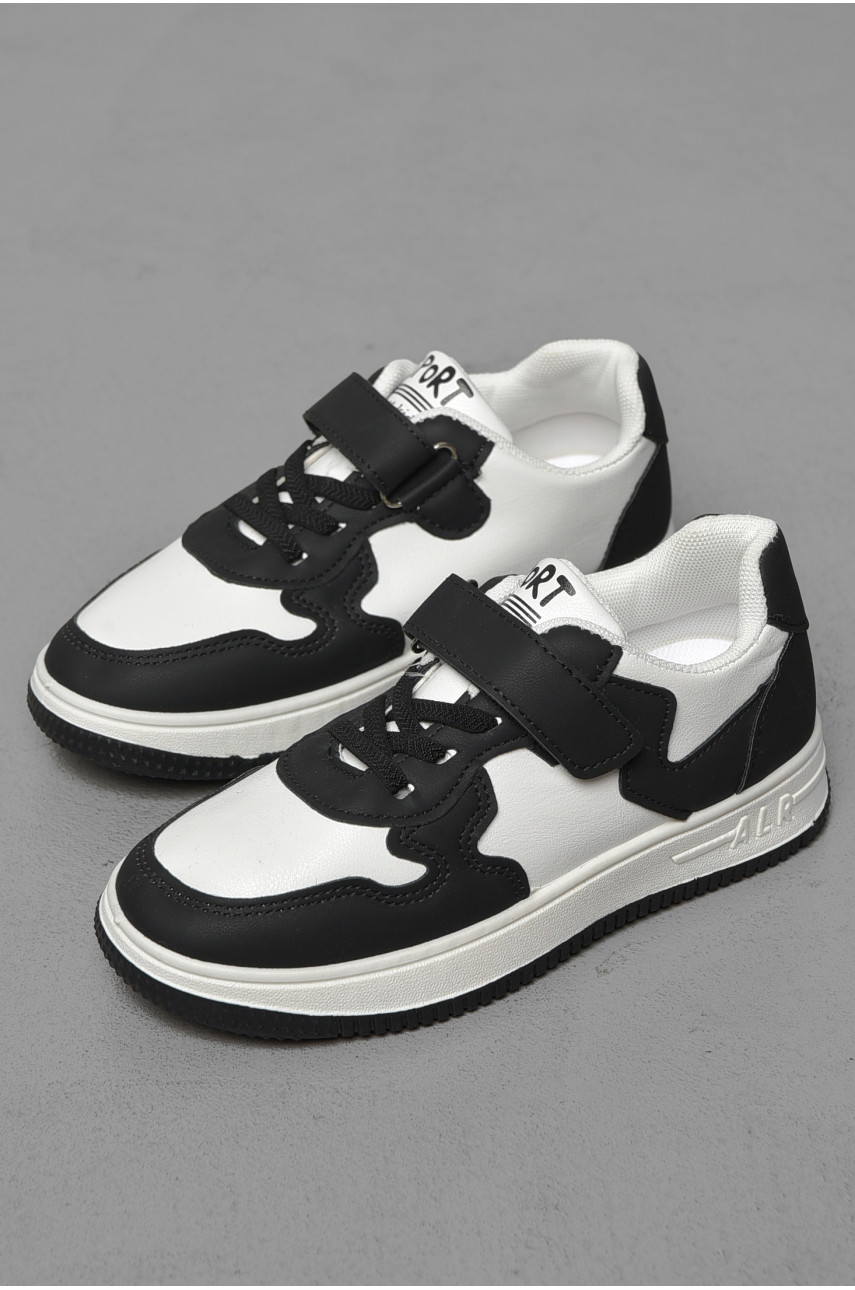 Кроссовки детские черно-белого цвета на шнуровке 533-013 190143