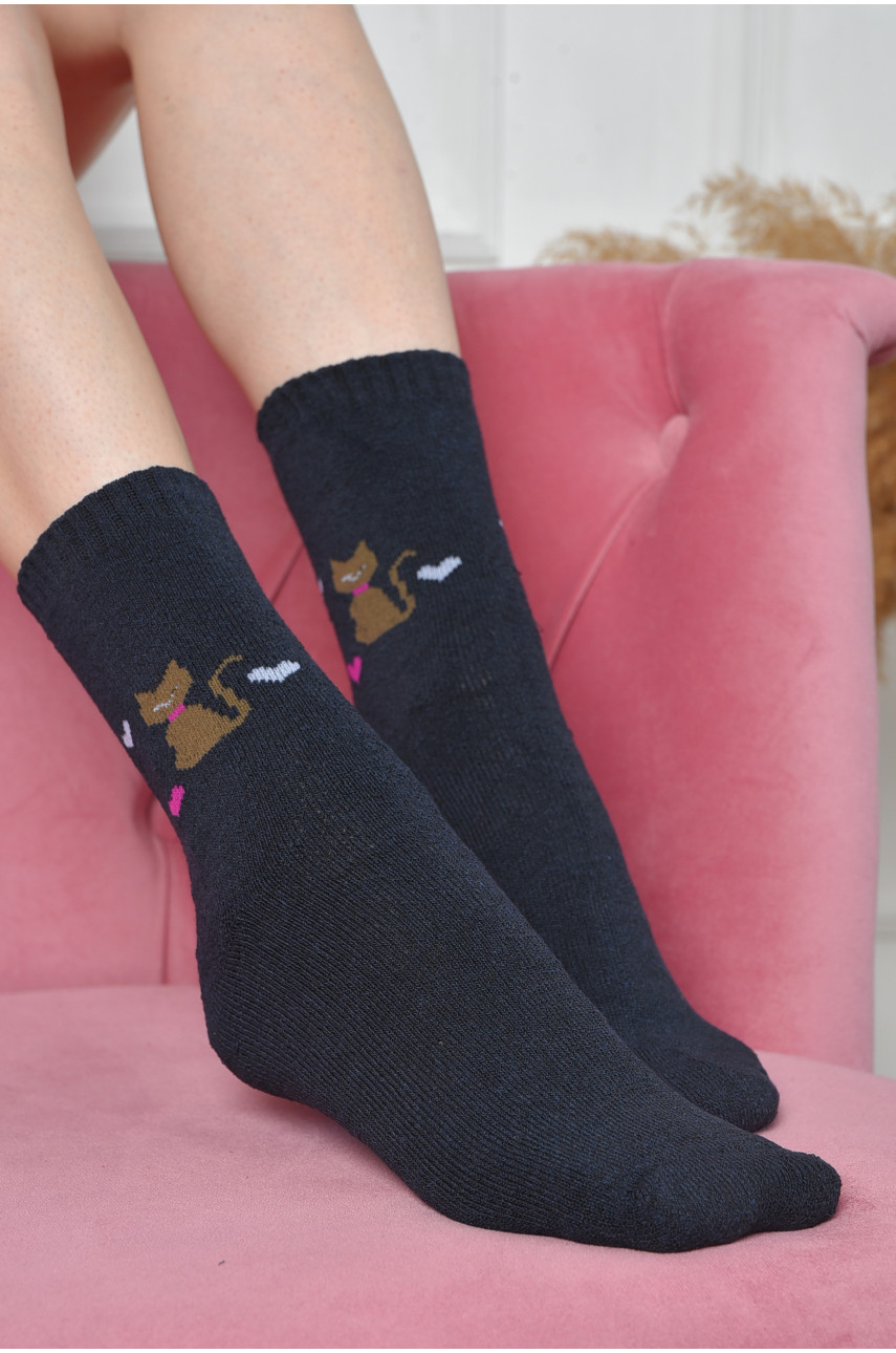 Шкарпетки жіночі махрові темно-синього кольору 777 190204