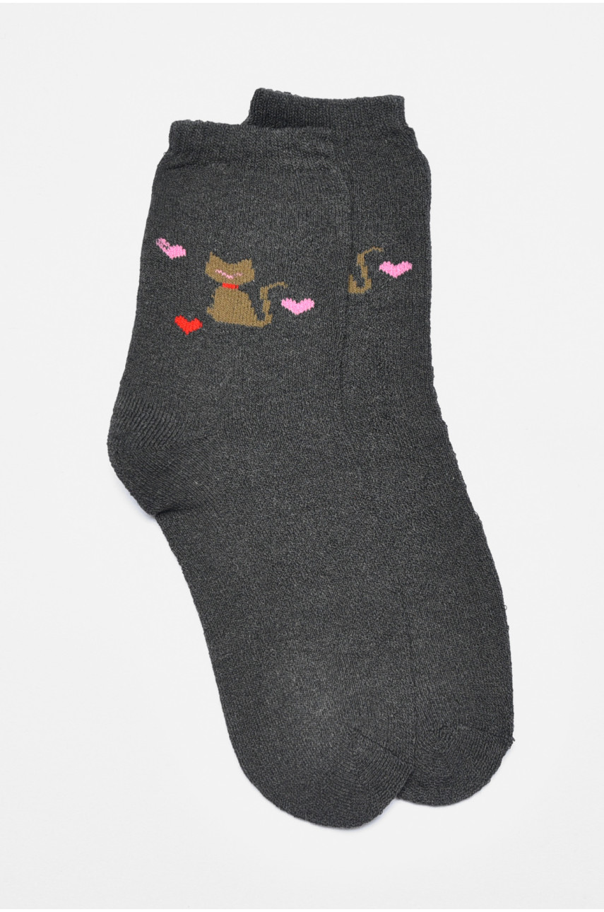 Шкарпетки жіночі махрові темно-сірого кольору 777 190206