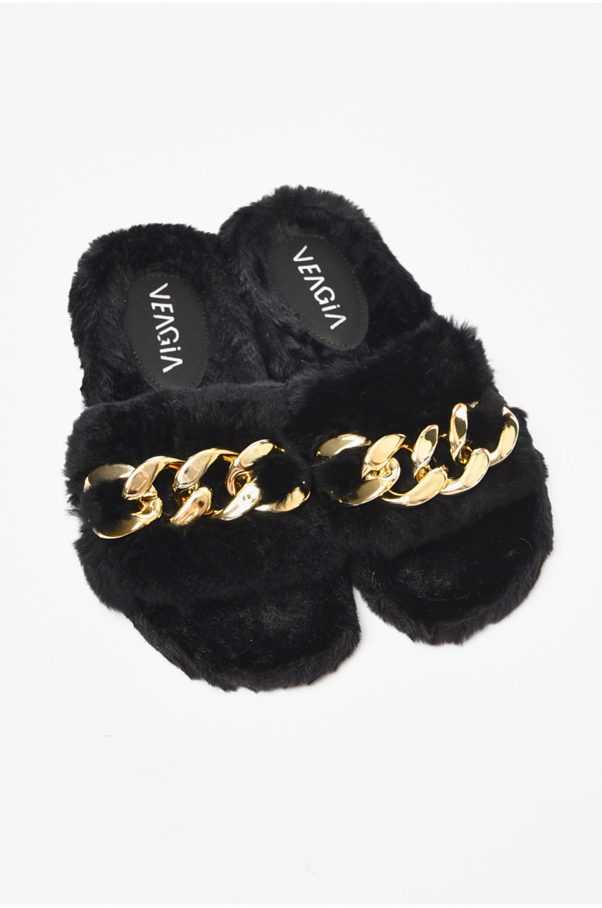 Капці домашні жіночі чорного кольору хутряні 9036-1 190214