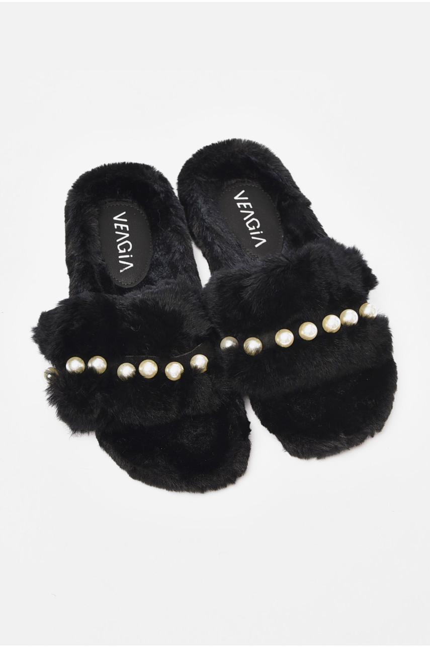 Капці домашні жіночі чорного кольору хутряні 9035-1 190216