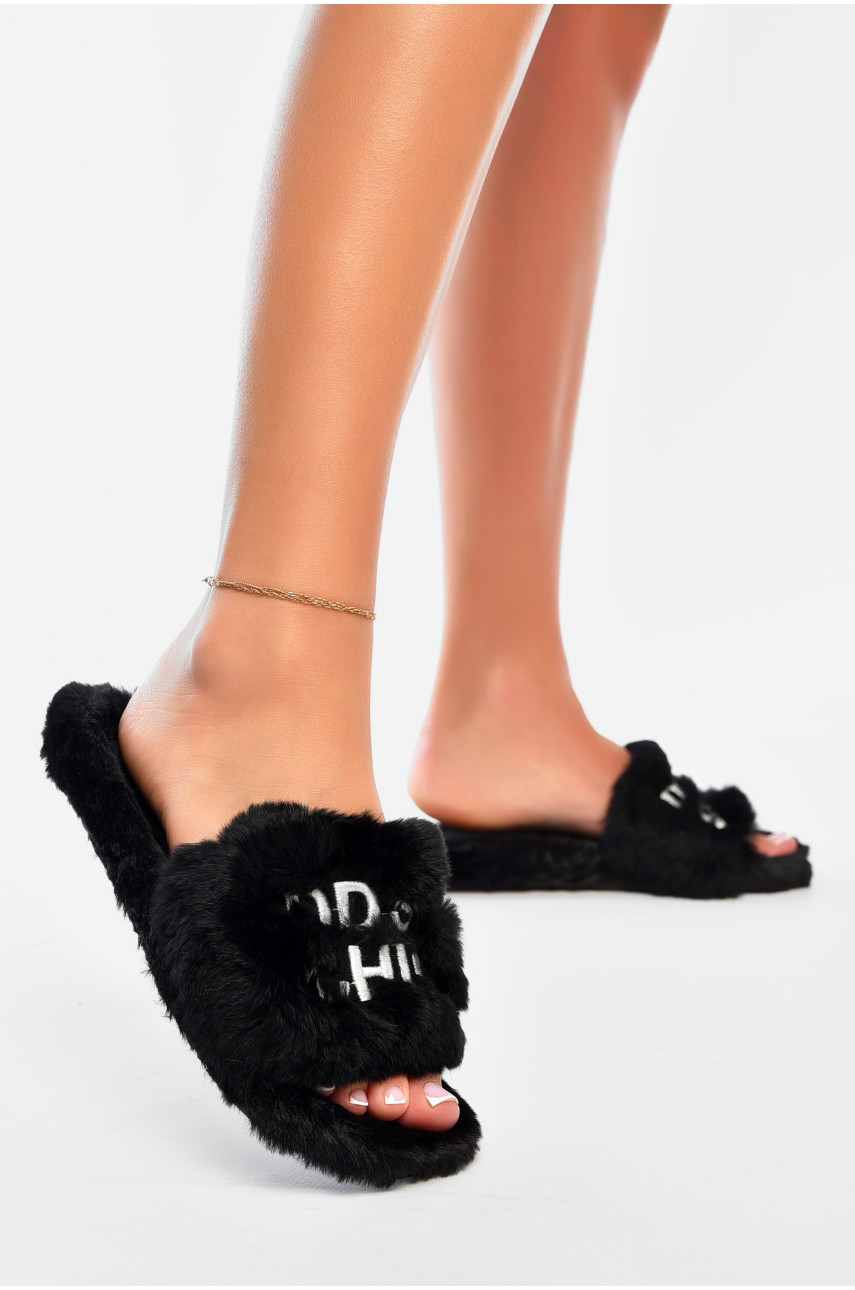Капці домашні жіночі чорного кольору хутряні 9033-1 190219 Капці домашні жіночі чорного кольору хутряні 9033-1 190219