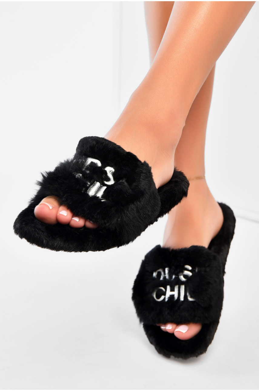 Капці домашні жіночі чорного кольору хутряні 9033-1 190219 Капці домашні жіночі чорного кольору хутряні 9033-1 190219