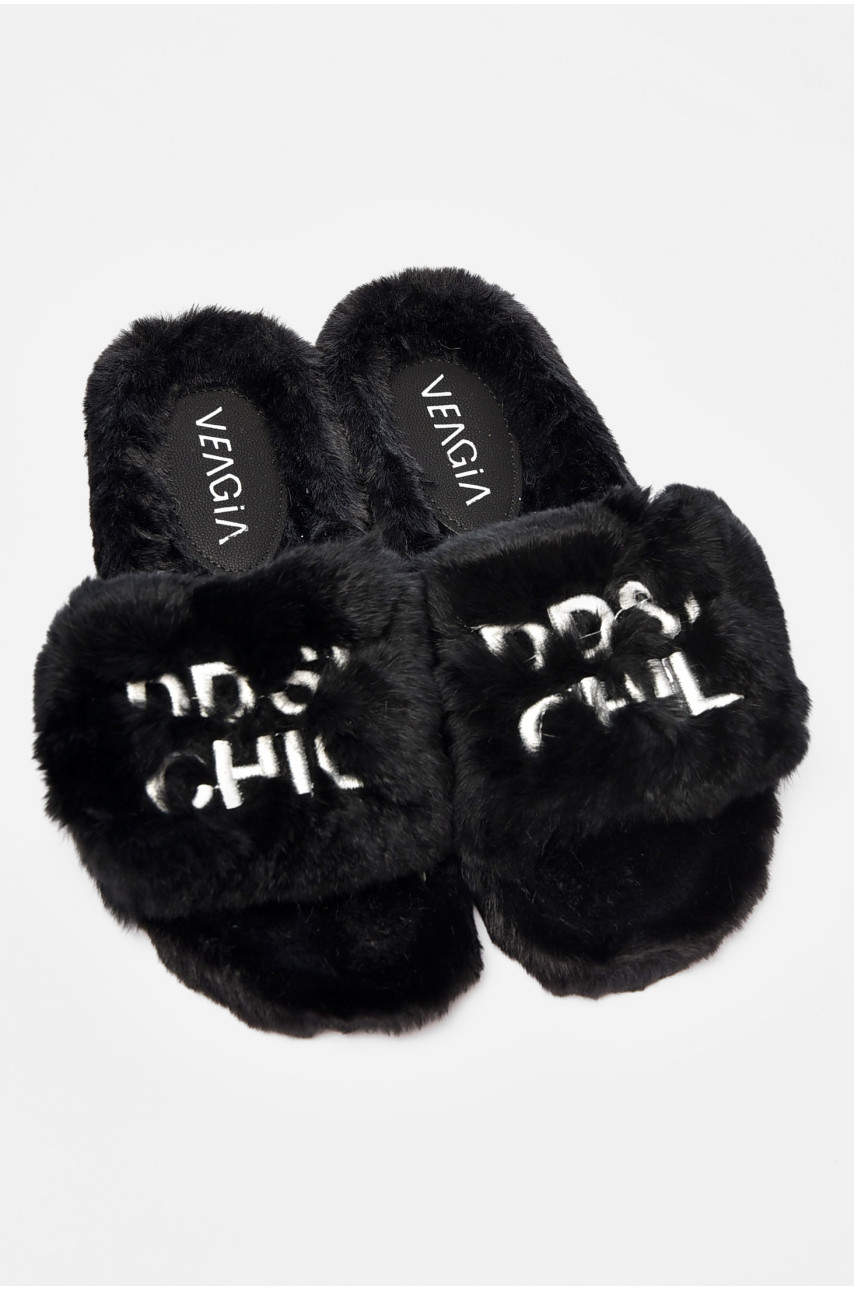 Капці домашні жіночі чорного кольору хутряні 9033-1 190219 Капці домашні жіночі чорного кольору хутряні 9033-1 190219