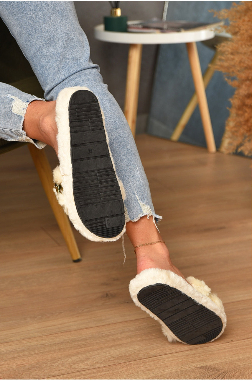 Капці домашні жіночі молочного кольору хутряні 9031-3 190220