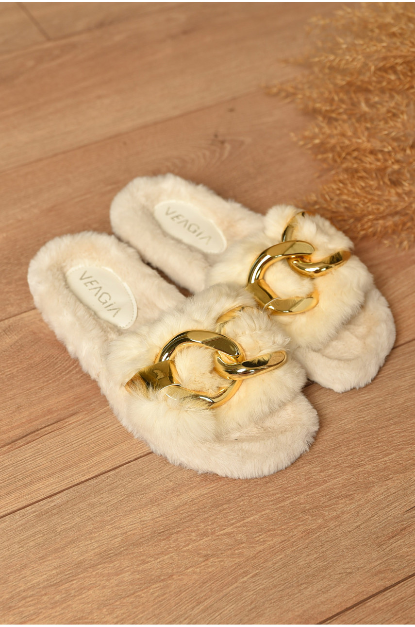 Капці домашні жіночі молочного кольору хутряні 9031-3 190220