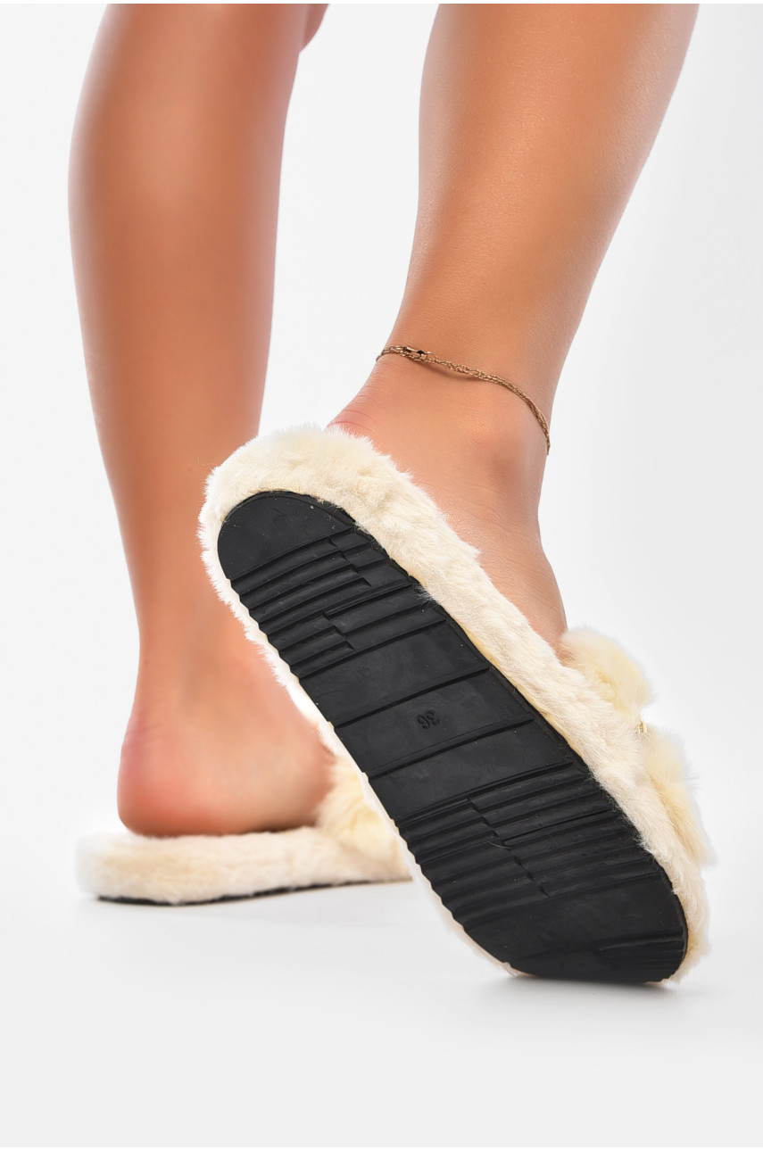 Капці домашні жіночі молочного кольору хутряні 9036-3 190221 Капці домашні жіночі молочного кольору хутряні 9036-3 190221