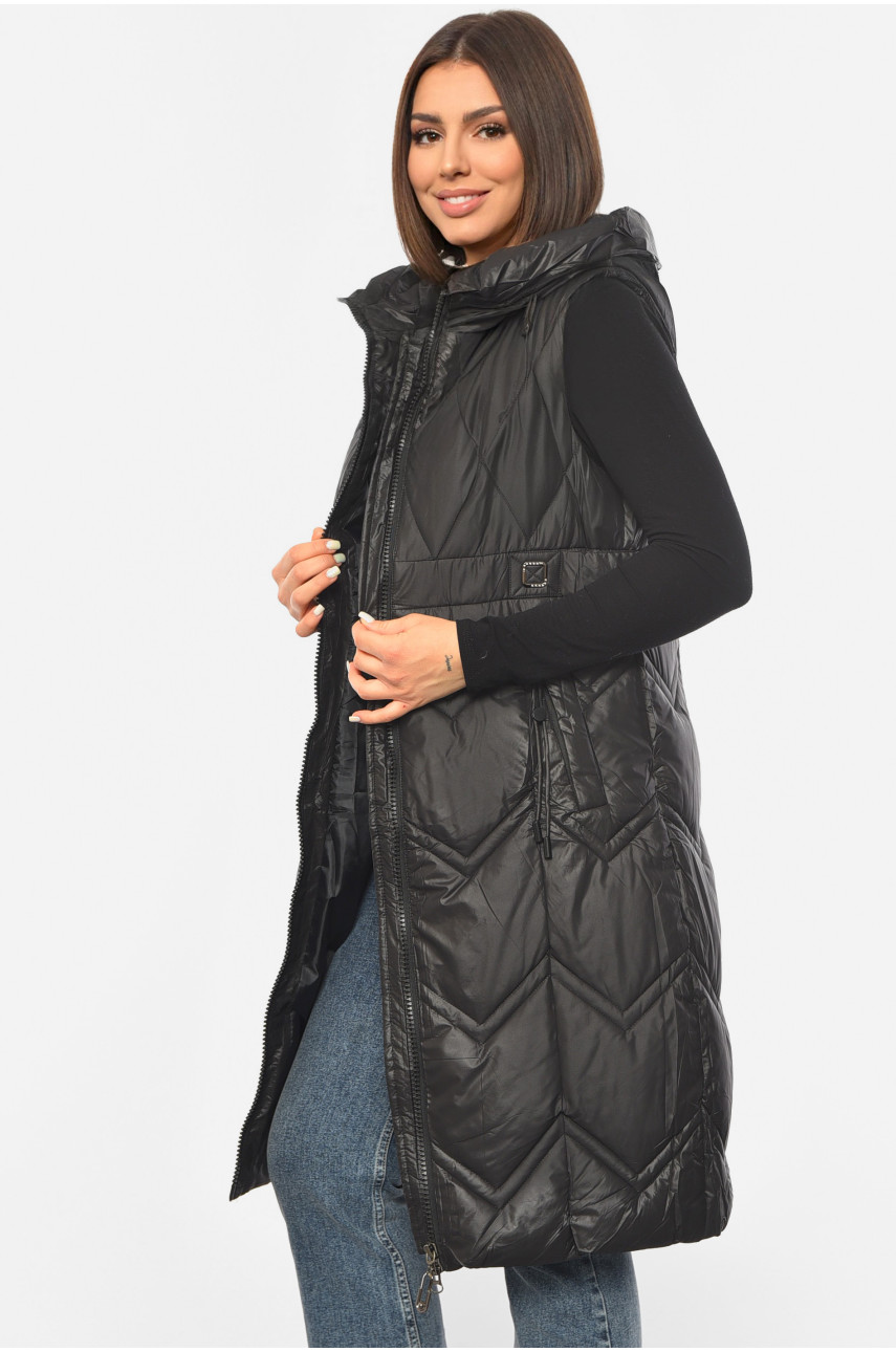 Жилетка женская удлиненная черного цвета 8108 190281