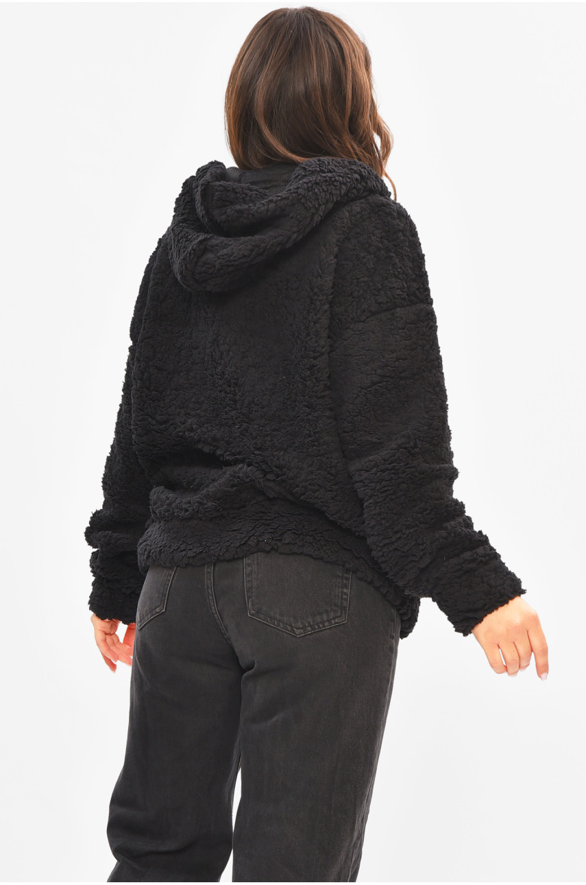 Худи женское тедди черного цвета 1504 190294
