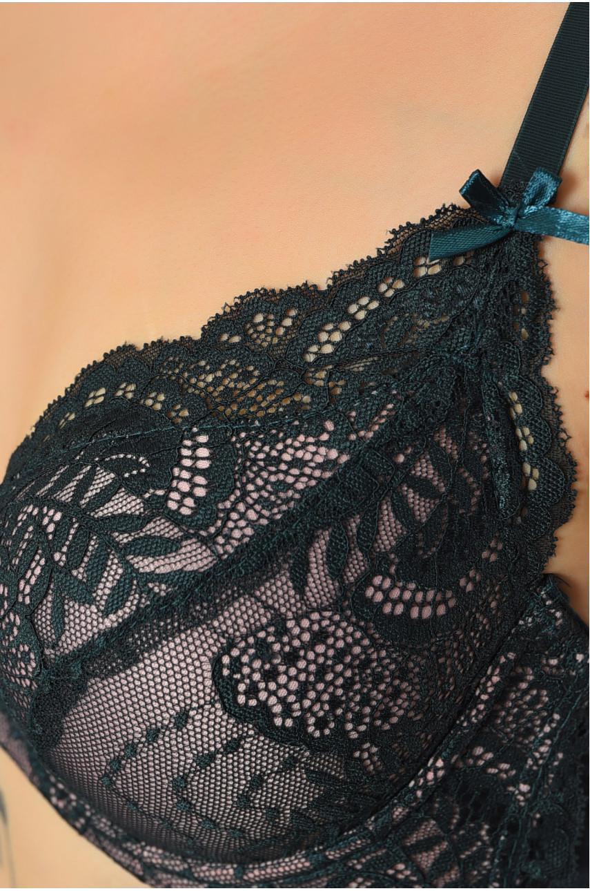 Бюстгальтер женский темно-зеленого цвета чашка В 9162 190384