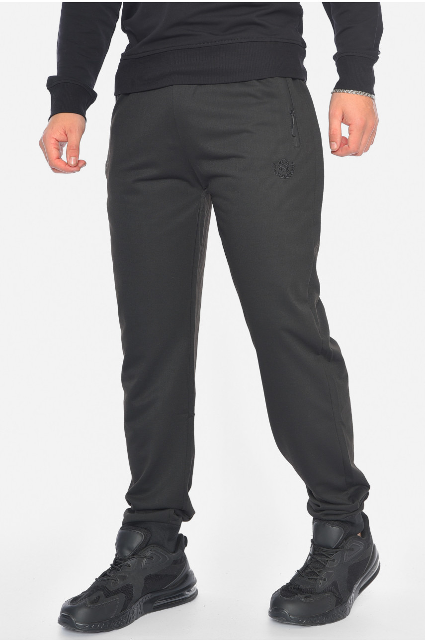 Спортивные штаны мужские полубатальные черного цвета 2076-13 190386 Спортивные штаны мужские полубатальные черного цвета 2076-13 190386