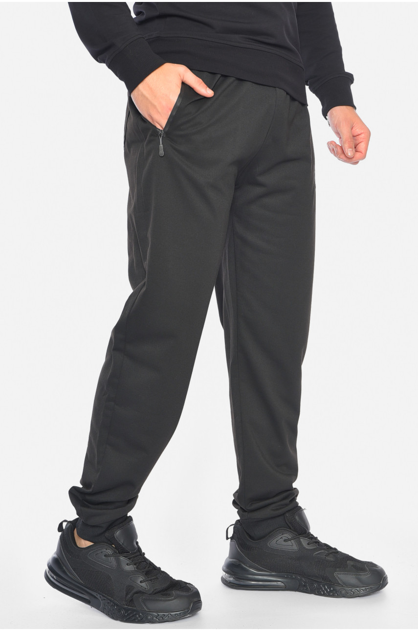 Спортивные штаны мужские полубатальные черного цвета 2076-13 190386 Спортивные штаны мужские полубатальные черного цвета 2076-13 190386