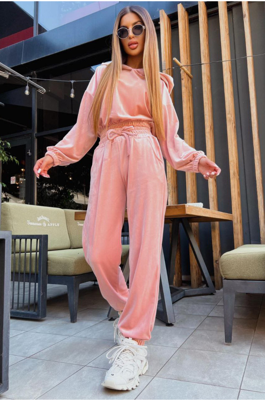 Костюм жіночий велюровий рожевого кольору 2021 190401