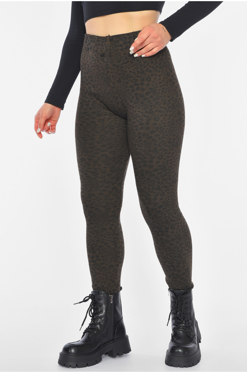 Лосины женские с начесом коричневого цвета с принтом А688 190447