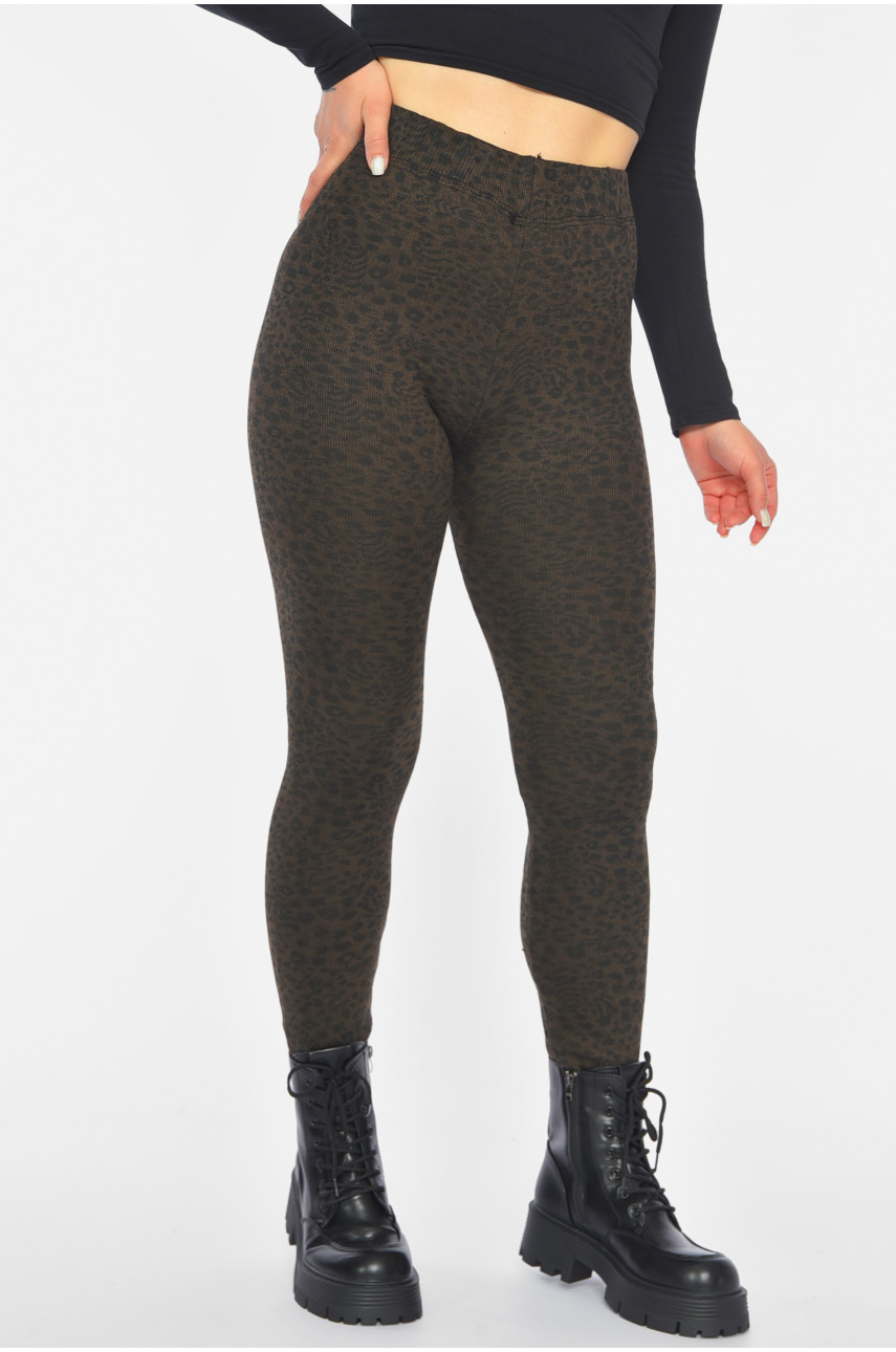 Лосины женские с начесом коричневого цвета с принтом А688 190447