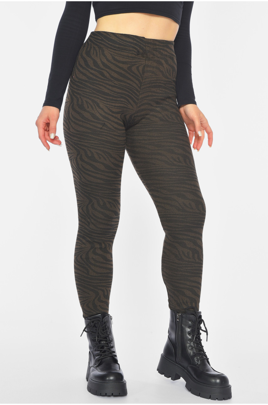 Лосины женские с начесом коричневого цвета с принтом А688 190453