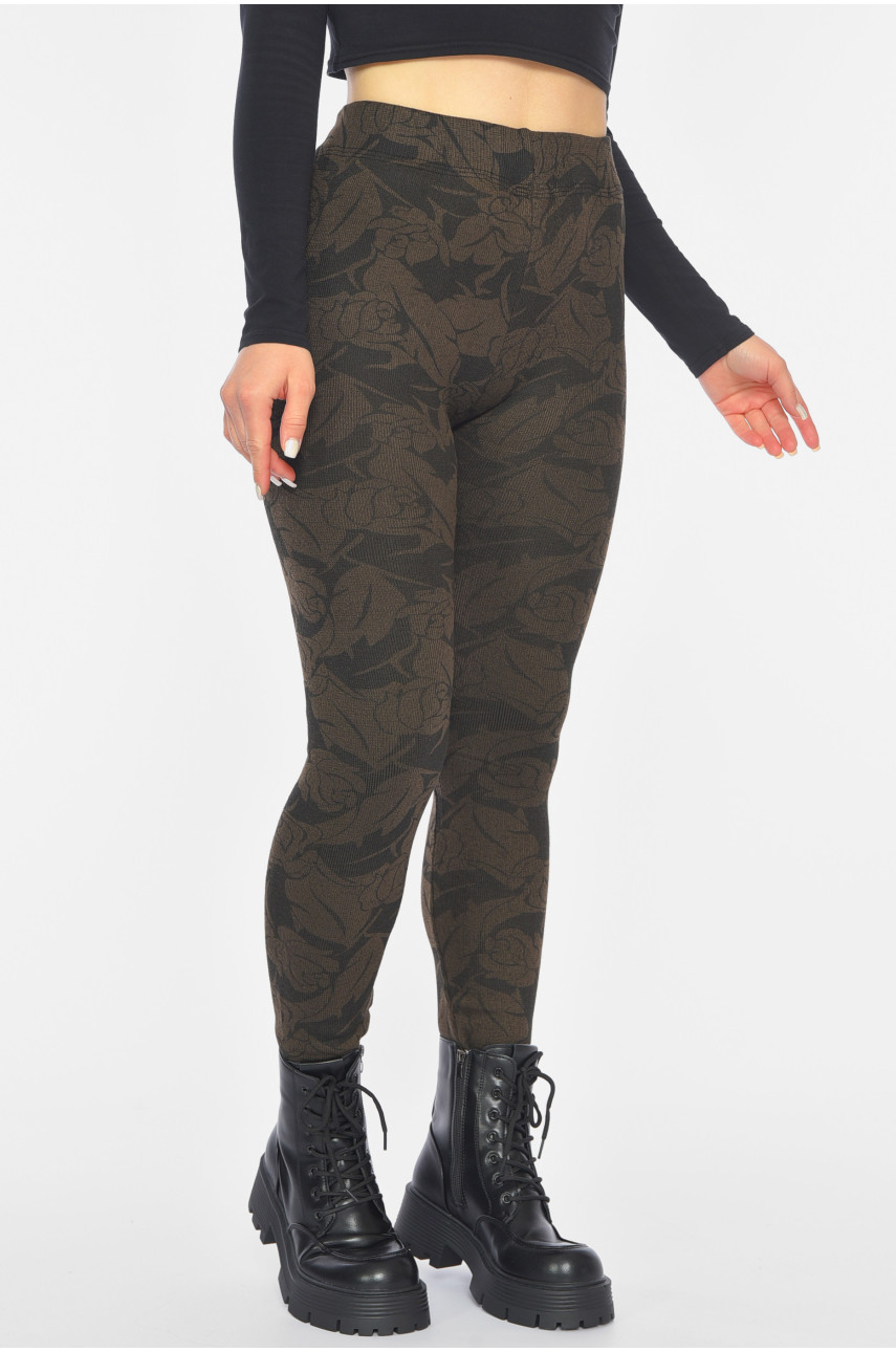 Лосины женские с начесом коричневого цвета с принтом А688 190454