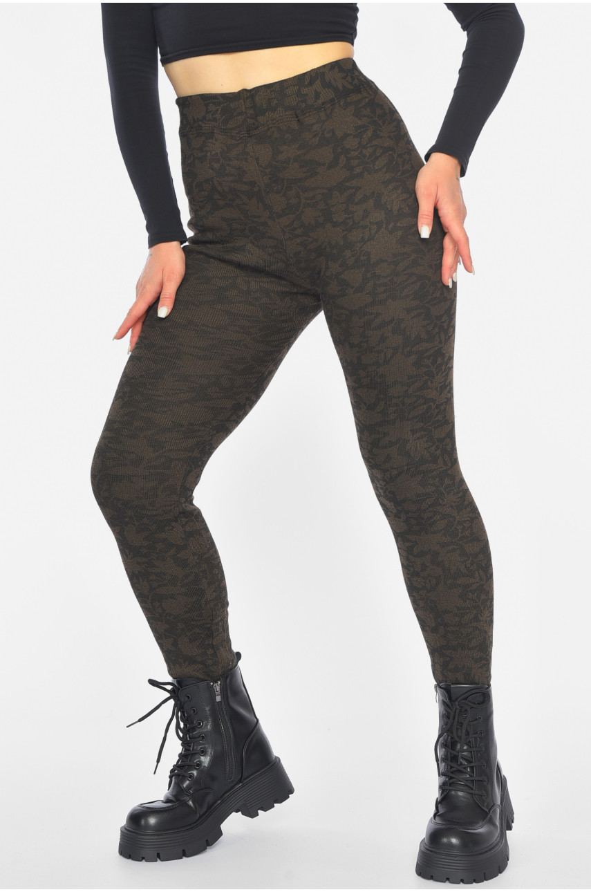 Лосины женские с начесом коричневого цвета с принтом А688 190459