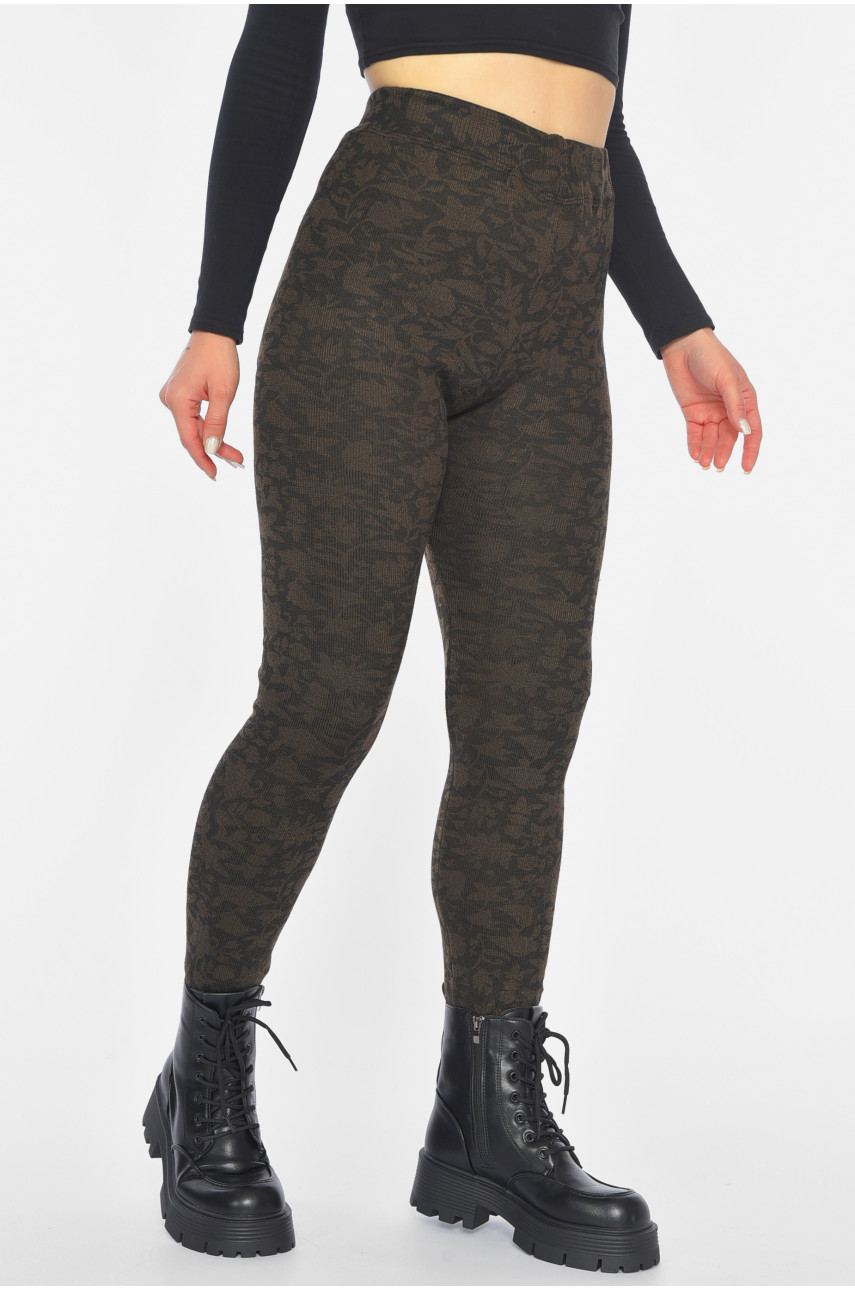 Лосины женские с начесом коричневого цвета с принтом А688 190459
