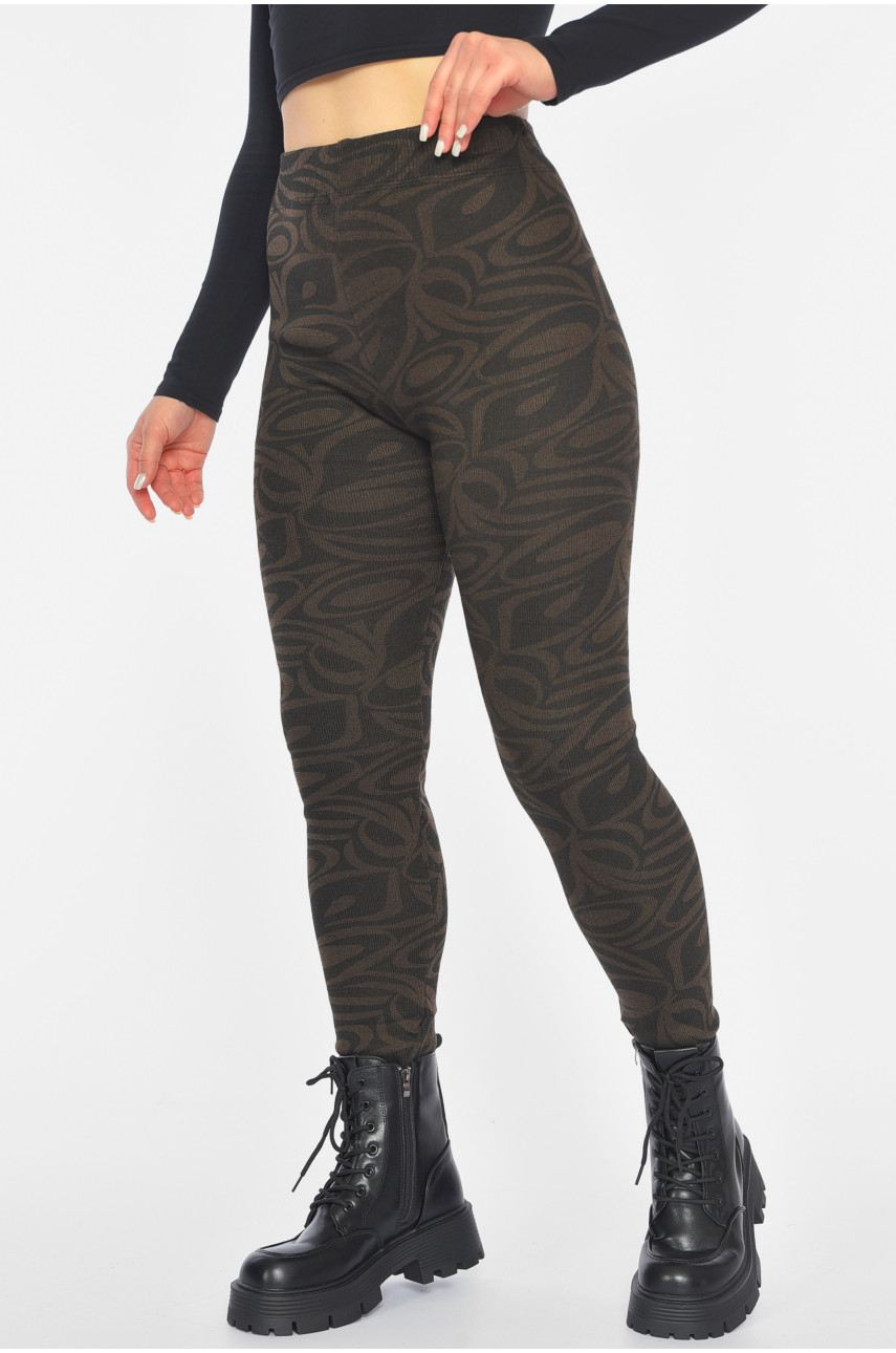 Лосины женские с начесом коричневого цвета с принтом А688 190460