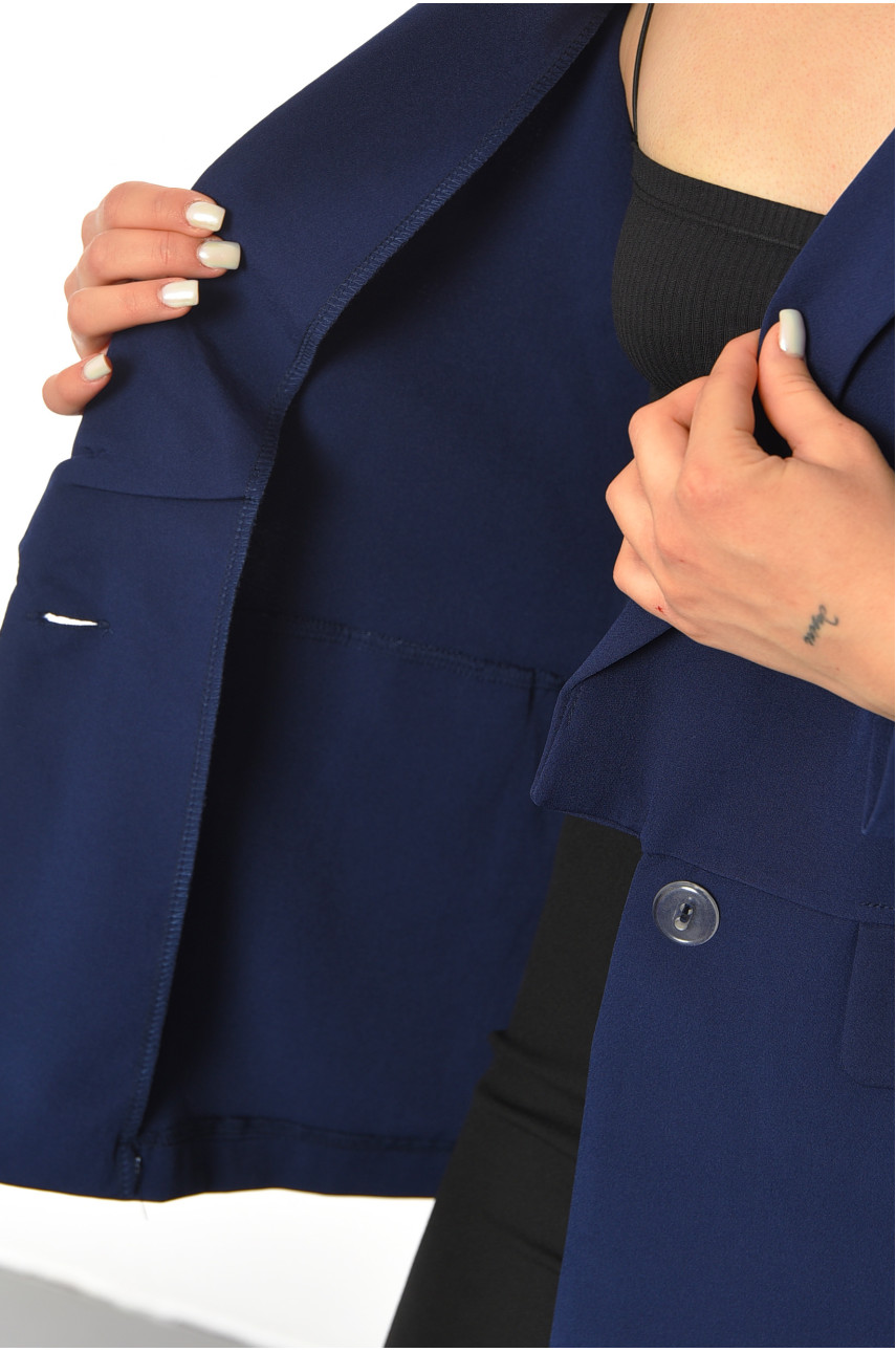 Пиджак женский однотонный темно-синего цвета 748 190482