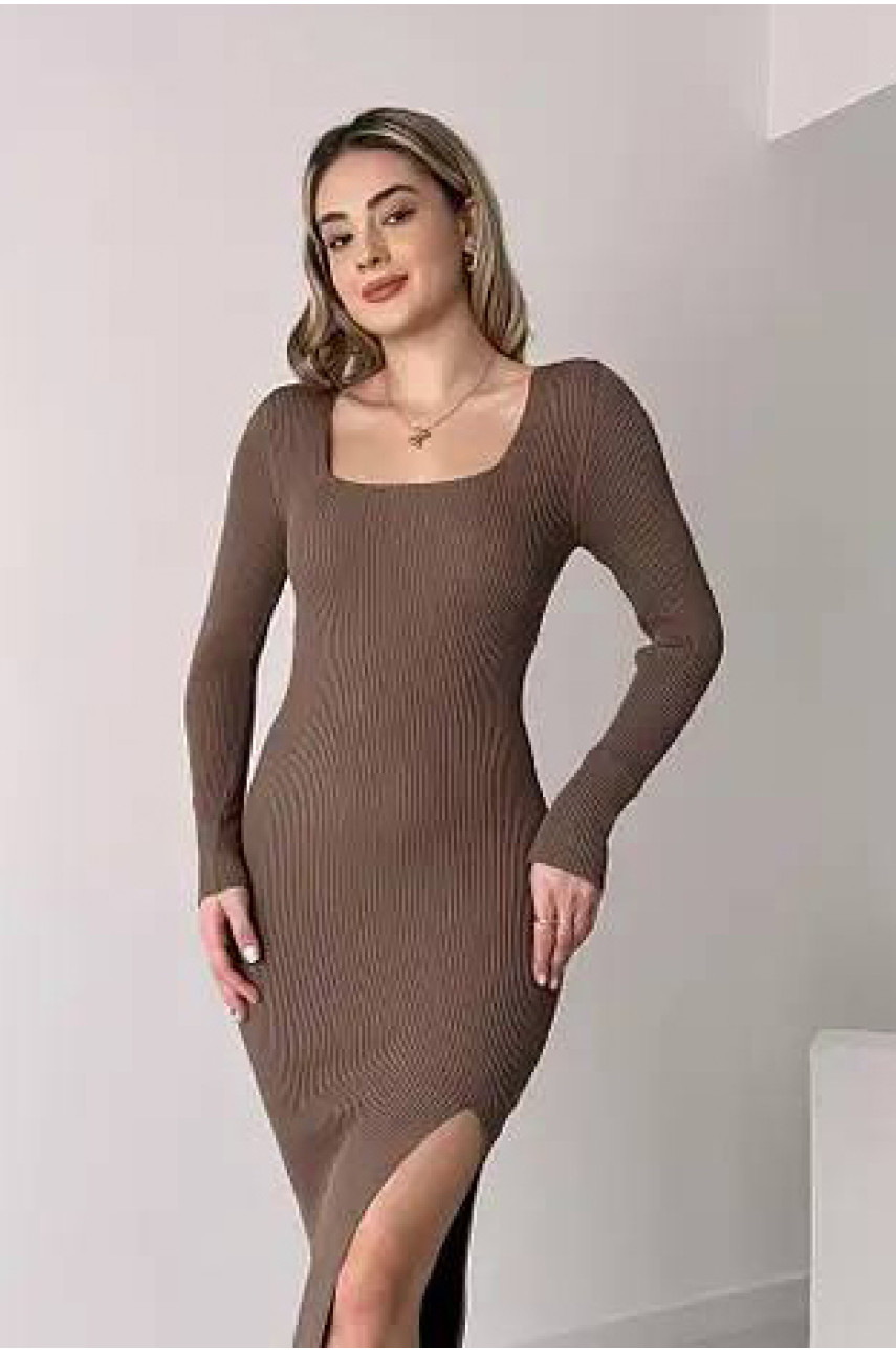 Сукня жіноча в рубчик коричнивого кольору 1258 190486