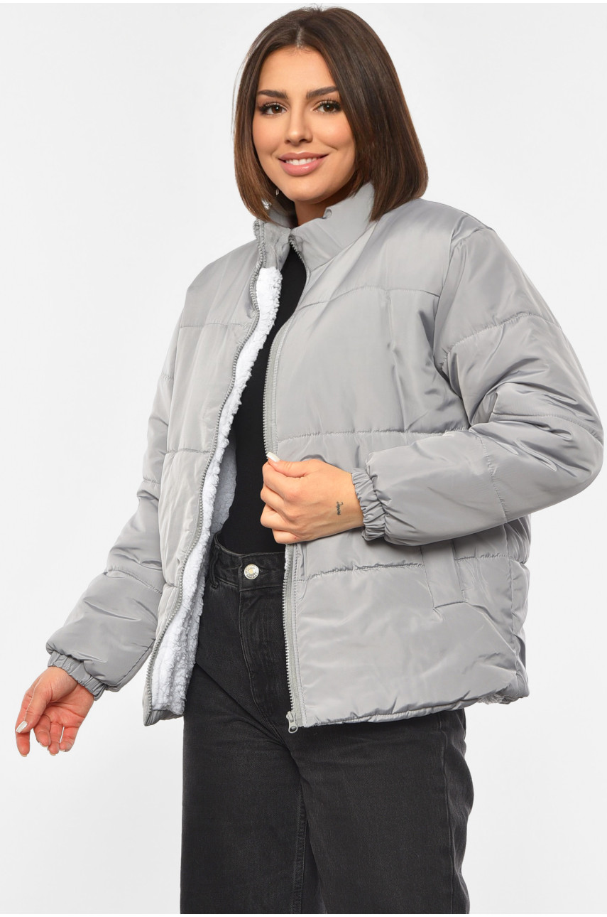 Куртка жіноча демісезонна на хутрі світло-сірого кольору 482 190540