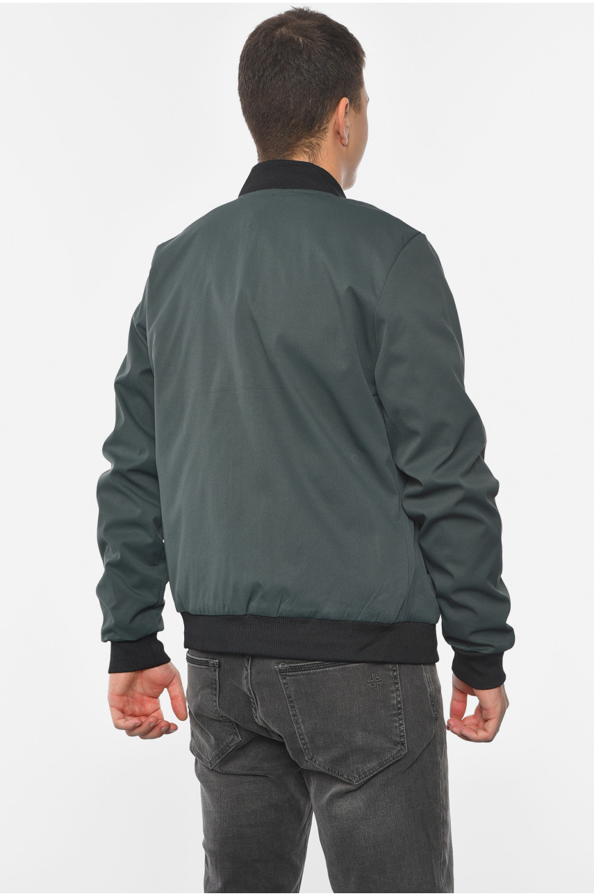 Бомбер мужской однотонный темно-зеленого цвета НВ-1-М 190558 Бомбер мужской однотонный темно-зеленого цвета НВ-1-М 190558