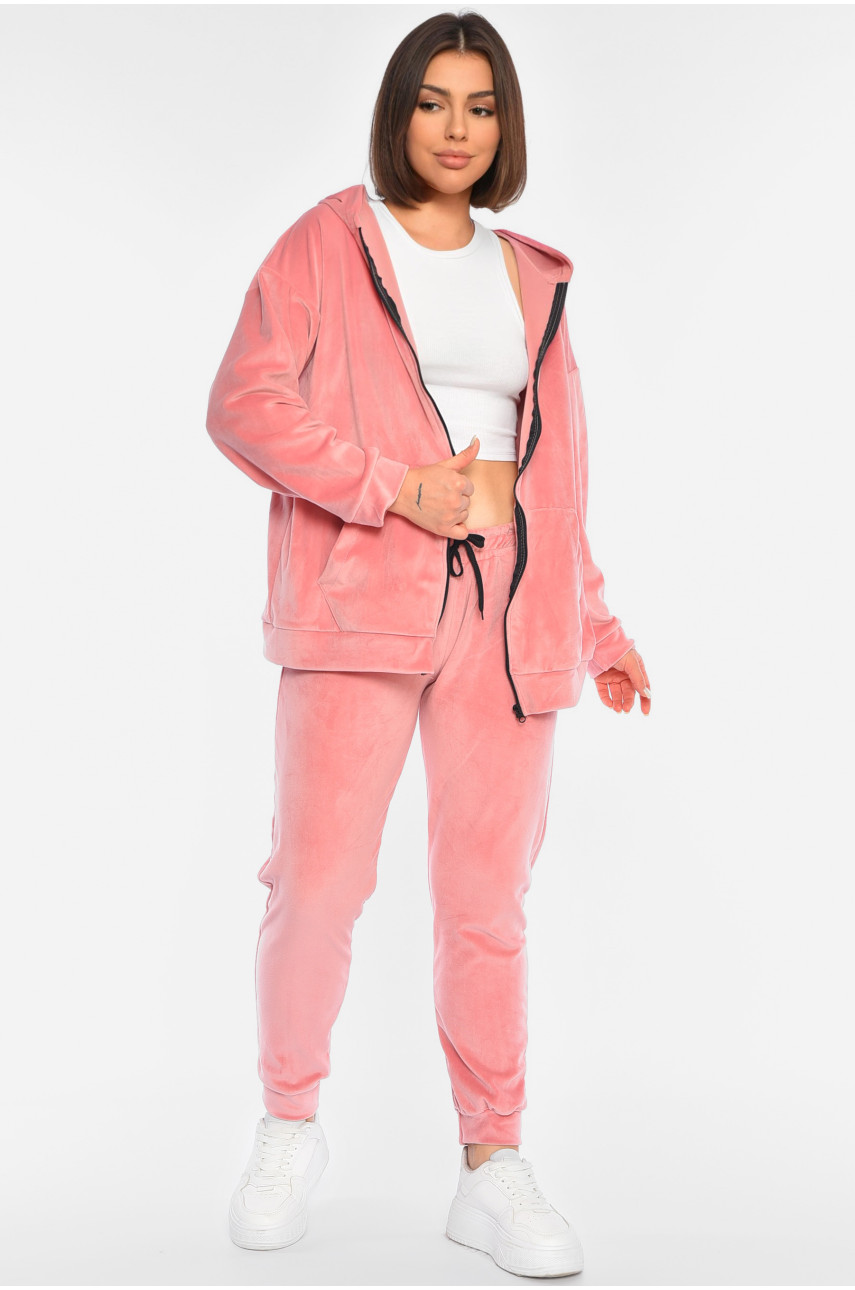 Костюм жіночий напівбатальний велюровий рожевого кольору 58525 190677