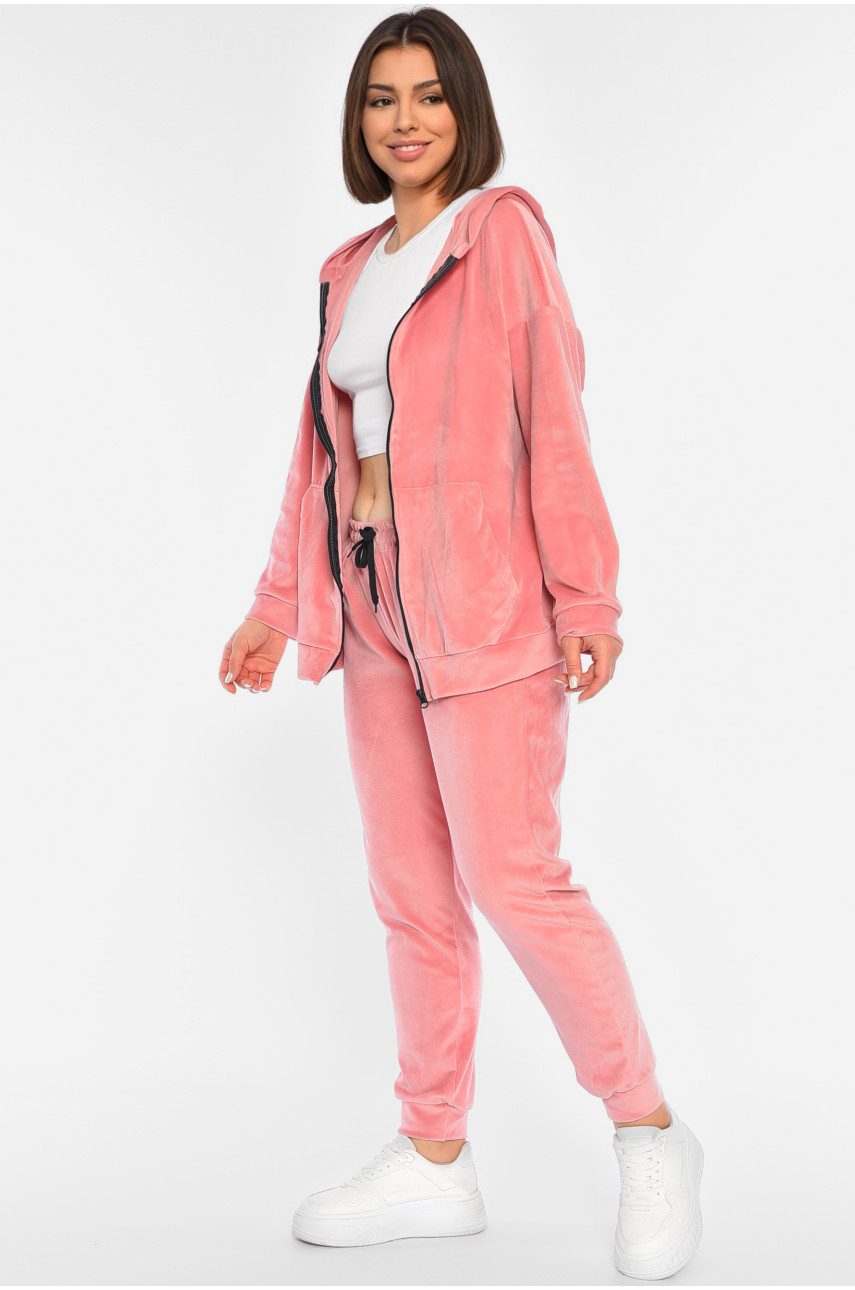 Костюм жіночий напівбатальний велюровий рожевого кольору 58525 190677