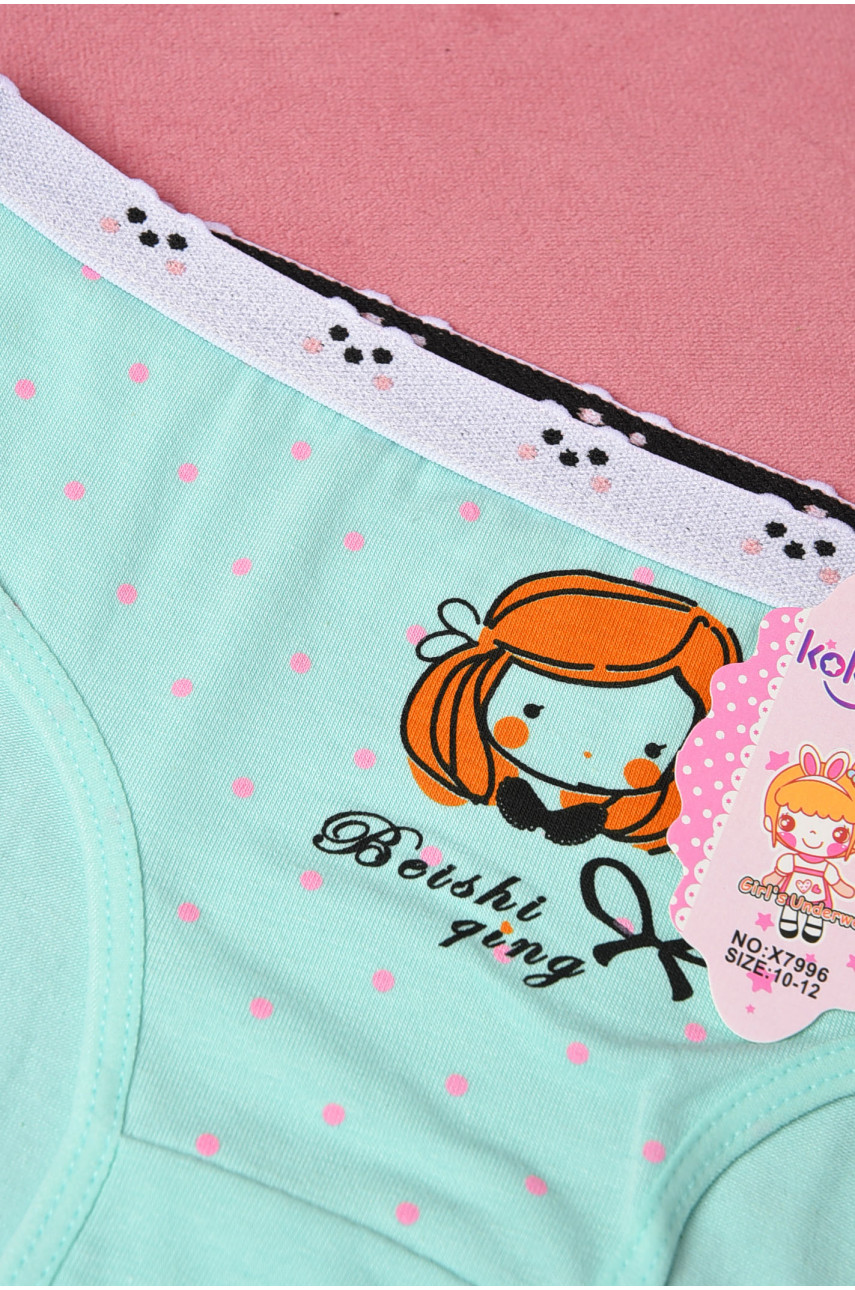 Трусики детские для девочки зеленого цвета с рисунком Х7996 190722 Трусики детские для девочки зеленого цвета с рисунком Х7996 190722