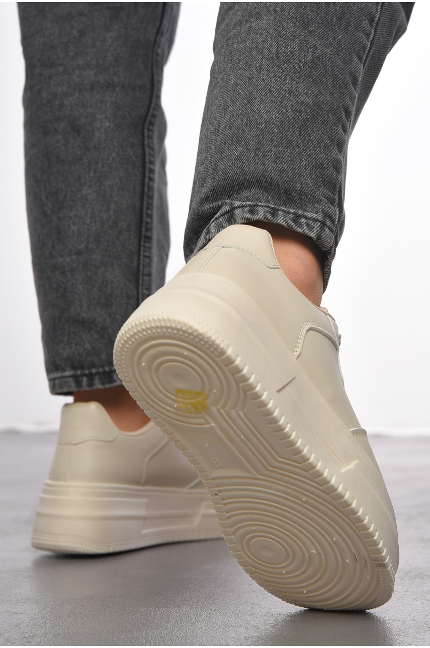 Кросівки жіночі бежевого кольору на шнурівці 216-794 190757