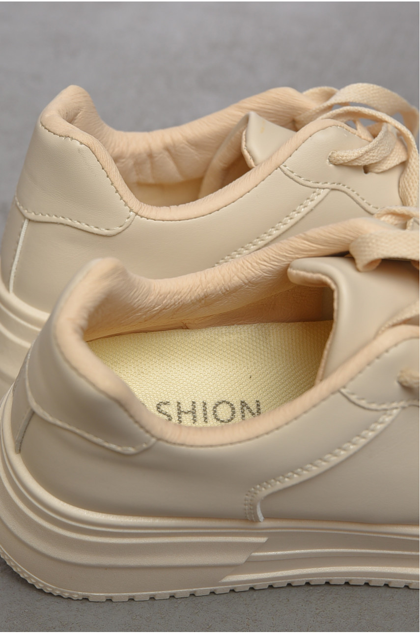 Кросівки жіночі бежевого кольору на шнурівці 216-794 190757