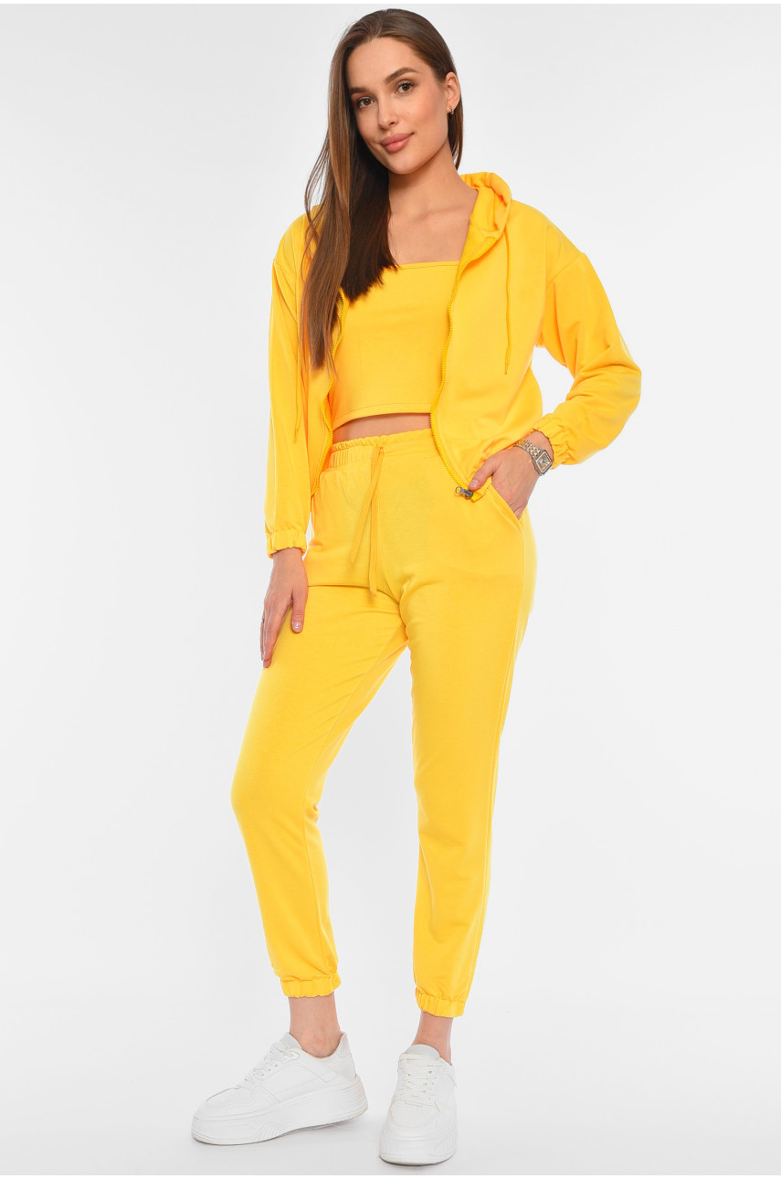 Спортивний костюм жіночий 3-ка жовтого кольору 8816 190903 Спортивний костюм жіночий 3-ка жовтого кольору 8816 190903