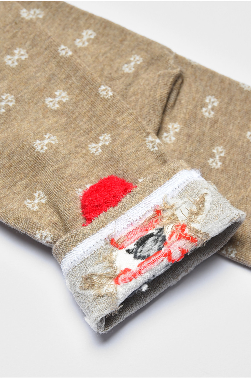 Шкарпетки жіночі з новорічним принтом бежевого кольору м8-01 190957 Шкарпетки жіночі з новорічним принтом бежевого кольору м8-01 190957